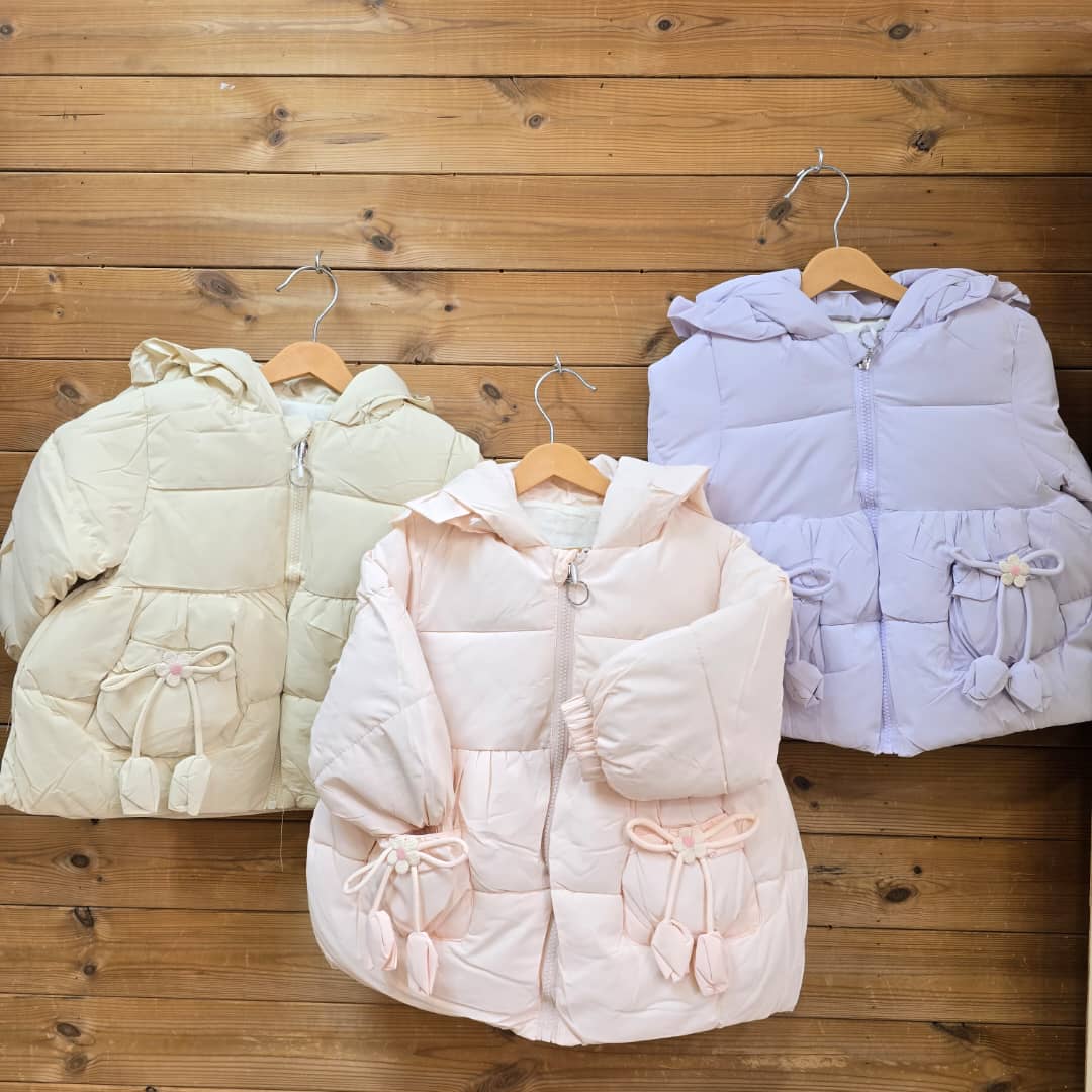 کاپشن دخترانه دو جیب پاپیون به همراه شال گردن کد 1003